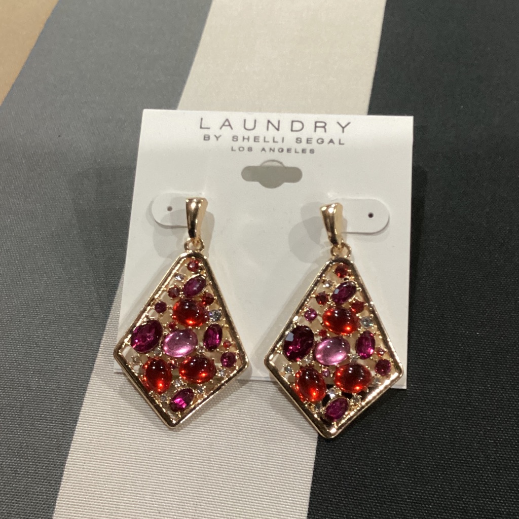 Laundry By Shelli Segal Gold Earrings With Red And Pink Stones 11$
